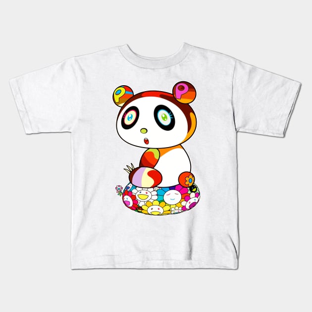 Murakami Panda X Happy Smiling Flower Ball Kids T-Shirt by fun stuff, dumb stuff